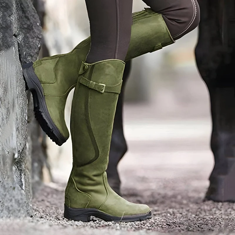 Leonie | Damen Wasserdichte Knee High Boots Kniehoch Lederstiefel Schnalle
