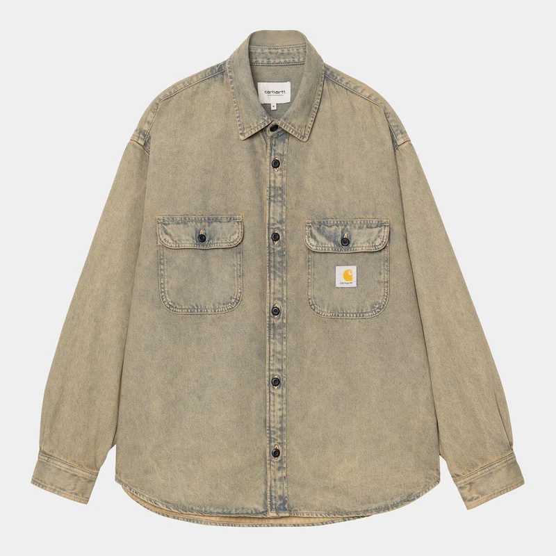 Carhartt WIP Herren Tigan Hemdjacke | Blau / Leder Stückgefärbt