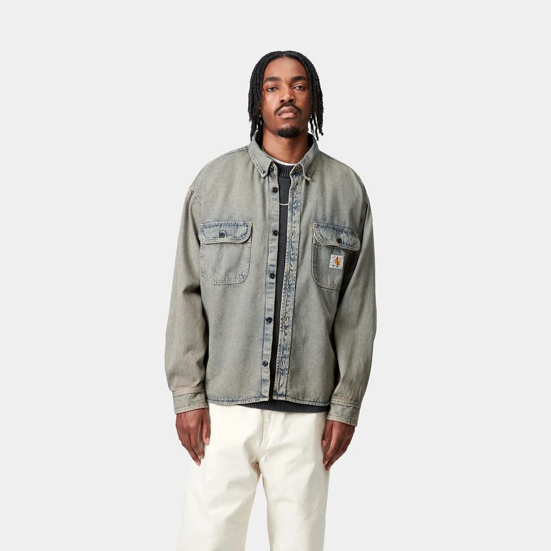 Carhartt WIP Herren Tigan Hemdjacke | Blau / Leder Stückgefärbt