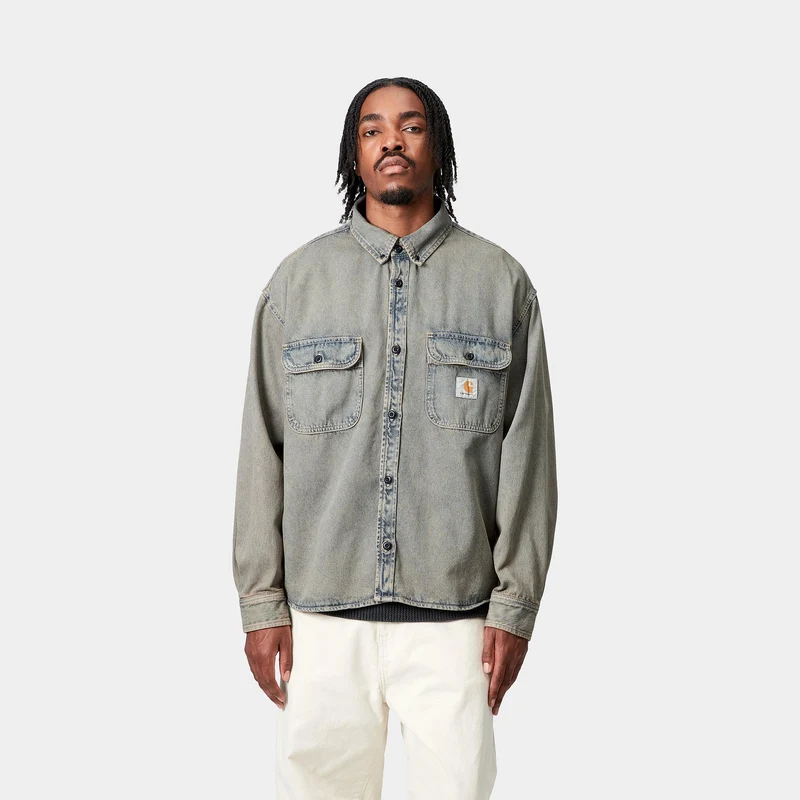 Carhartt WIP Herren Tigan Hemdjacke | Blau / Leder Stückgefärbt