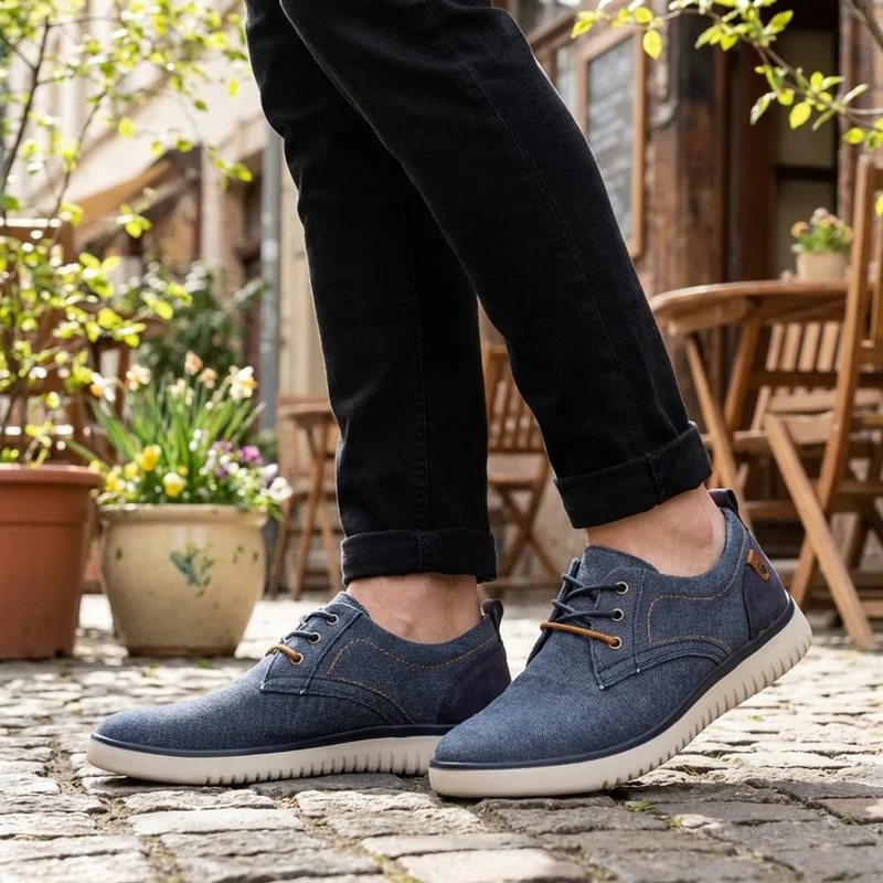 Wide-Fit Fabric Lace-Up Shoes - XINGH41004 / 327 184 - Navy