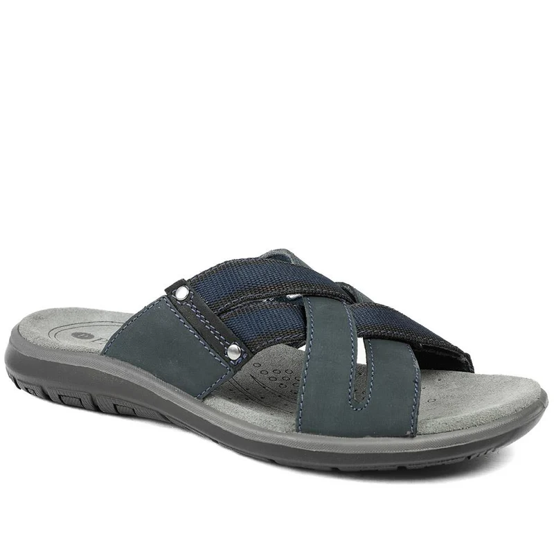 Leather Cross Strap Slip On Sandals - DDIN43010 / 329 105