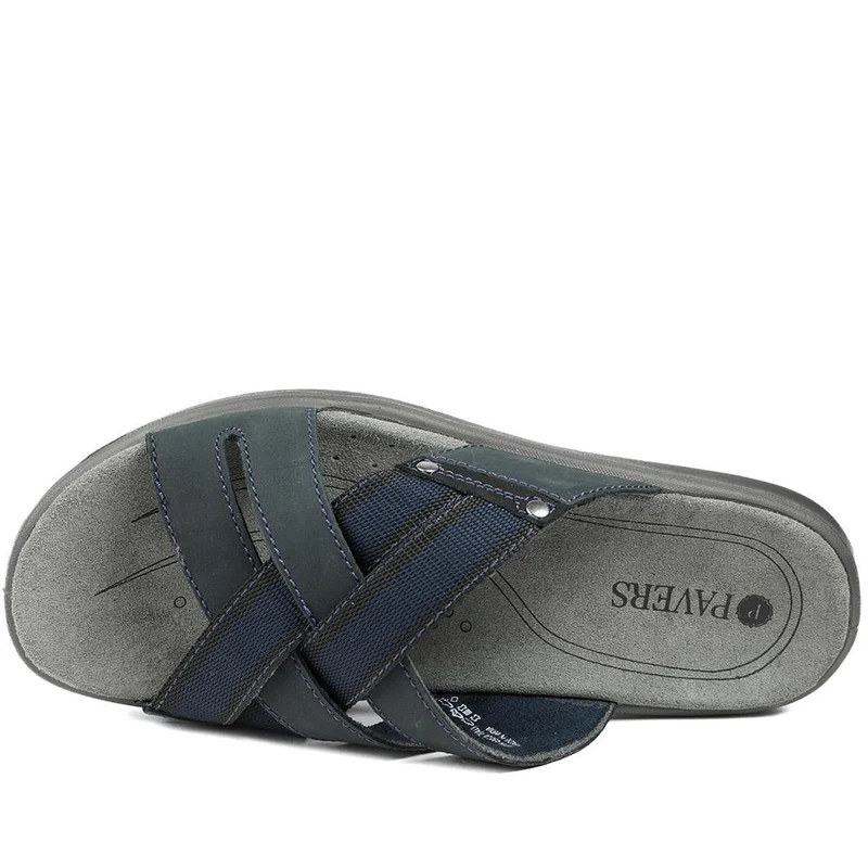 Leather Cross Strap Slip On Sandals - DDIN43010 / 329 105 - Navy