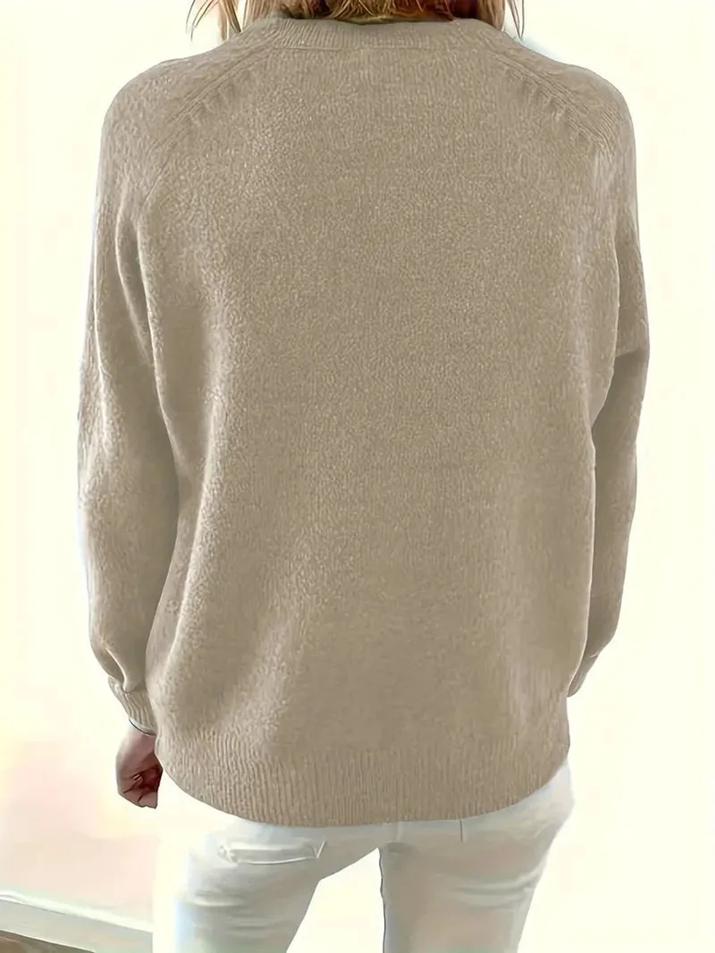 Annika | Damen Strickpullover mit V-Ausschnitt Halbknopfleiste Relaxed Fit