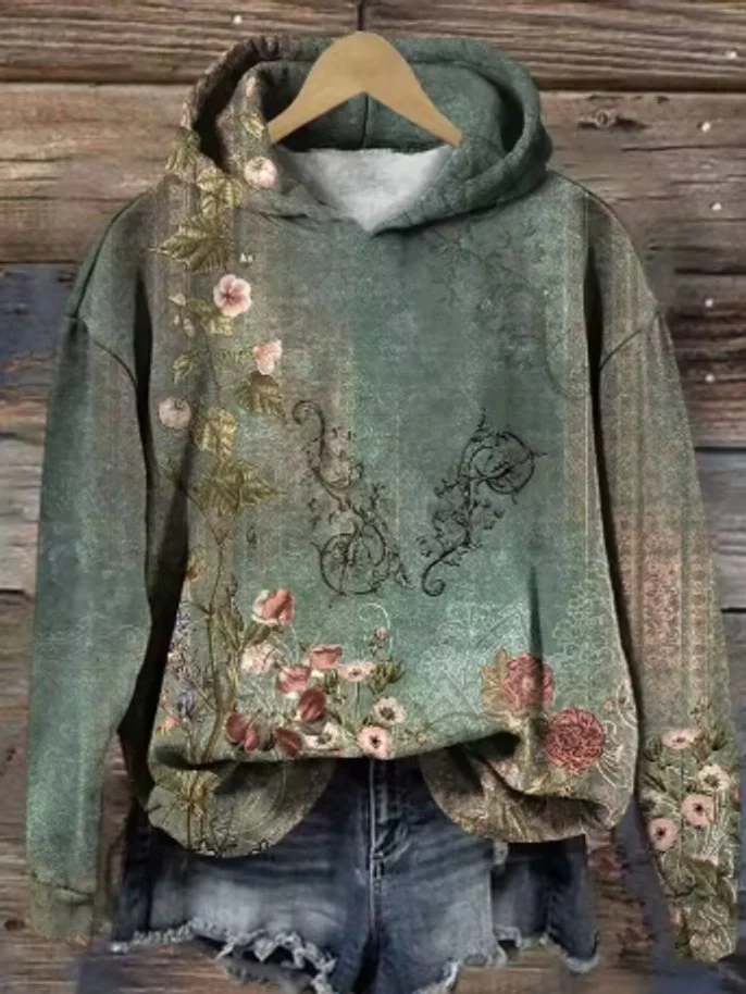 Emilia | Damen Blumenmuster Oversized Knit Sweater Hoodie