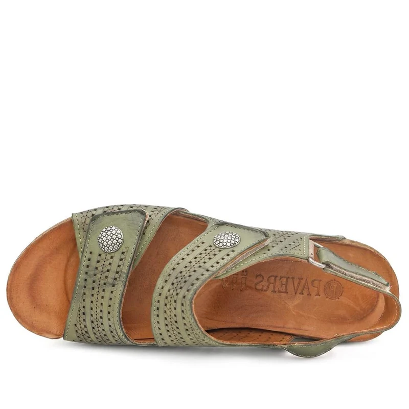 Leather Triple Adjustable Strap Sandals - KARY43005 / 329 410 - Khaki