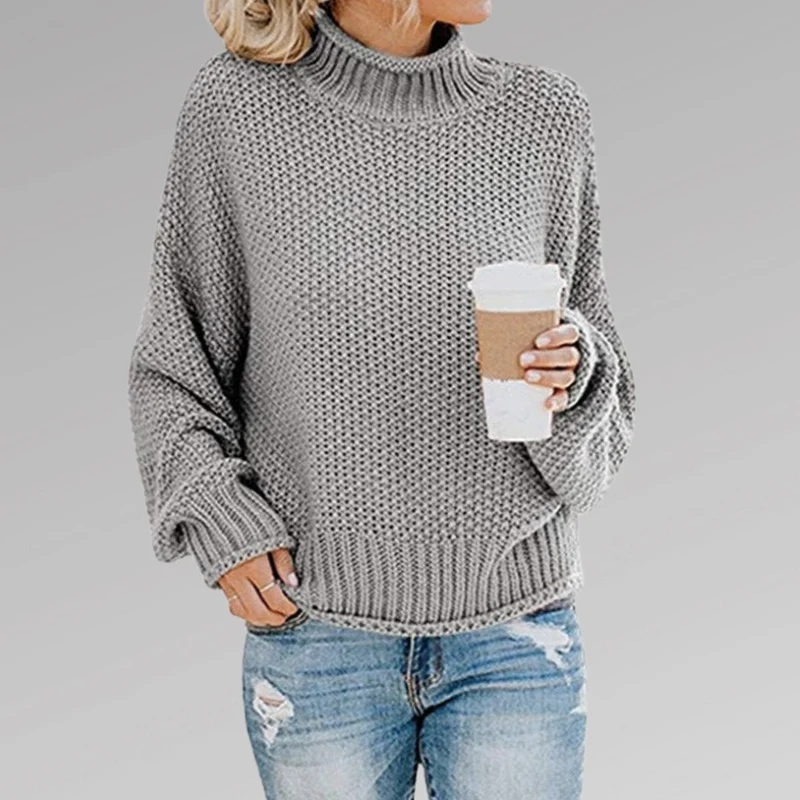 Marie | Damen Oversize Strickpullover für den Winter mit Stehkragen