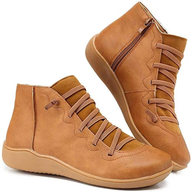 Greta | Damen Ankle Boots Schnürung Reißverschluss flache Sohle Stiefeletten