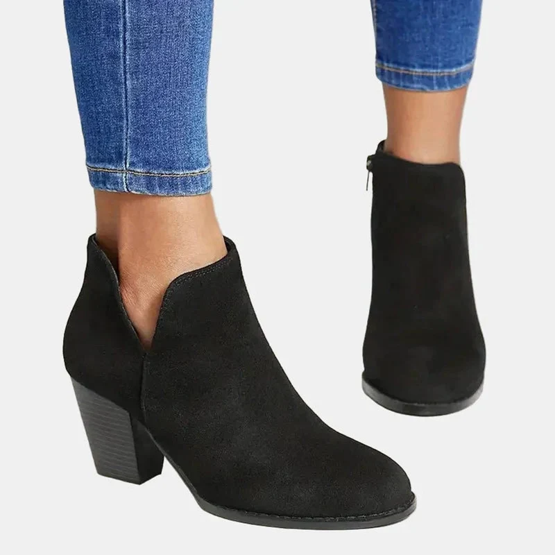 Frieda | Damen Ankle Boots mit Blockabsatz Reißverschluss Stiefeletten