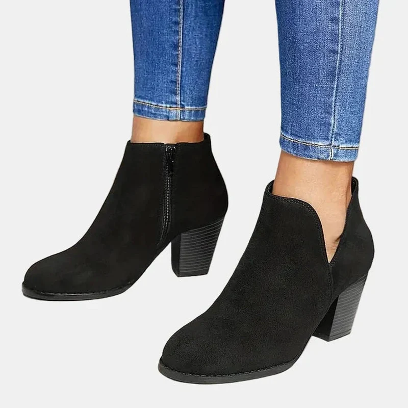 Frieda | Damen Ankle Boots mit Blockabsatz Reißverschluss Stiefeletten