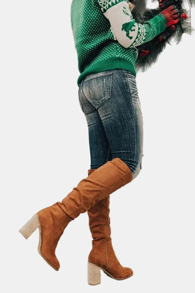 Elisabeth | Damen Ankle Boots Overknee-Stiefel mit Blockabsatz Reißverschluss