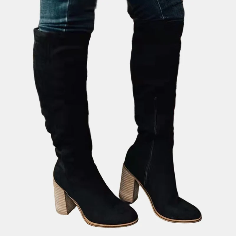 Elisabeth | Damen Ankle Boots Overknee-Stiefel mit Blockabsatz Reißverschluss