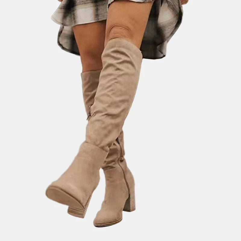 Elisabeth | Damen Ankle Boots Overknee-Stiefel mit Blockabsatz Reißverschluss