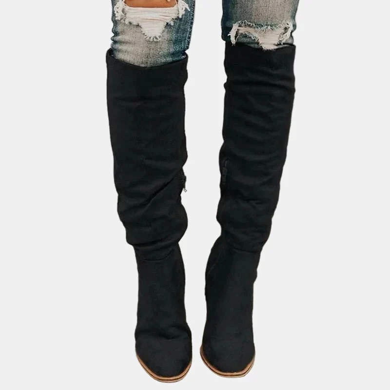 Elisabeth | Damen Ankle Boots Overknee-Stiefel mit Blockabsatz Reißverschluss