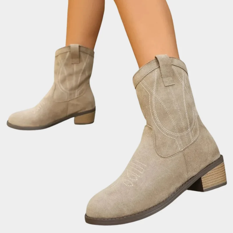 Clara | Damen Western Ankle Boots Stiefeletten mit Steppdetails