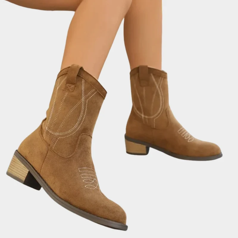 Clara | Damen Western Ankle Boots Stiefeletten mit Steppdetails