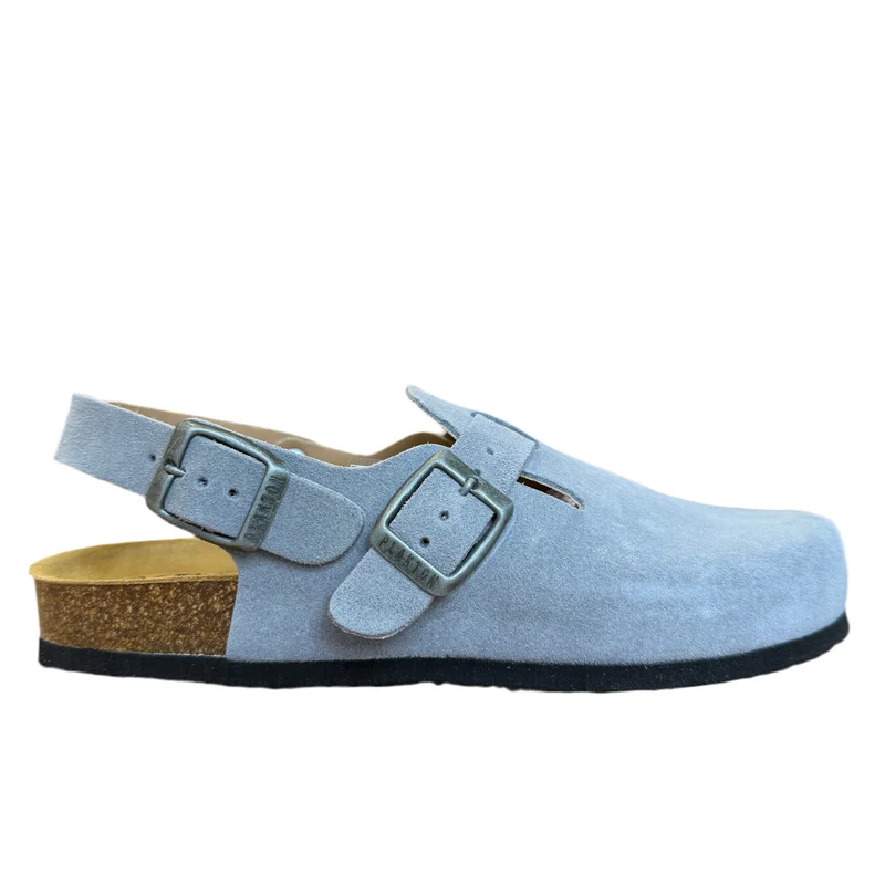 Plakton Gibraltar Pantoletten aus Wildleder mit Doppelriemen für Damen - Denim