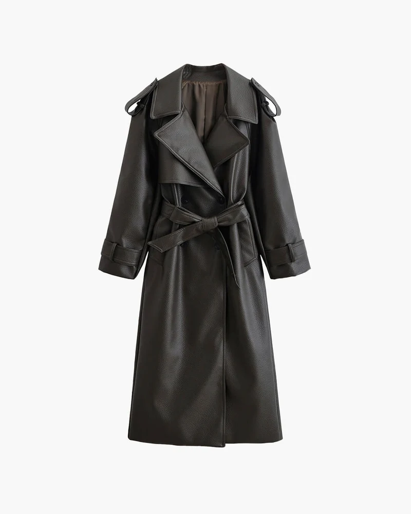 Marie | Damen Langer Winter-Trenchmantel aus Leder