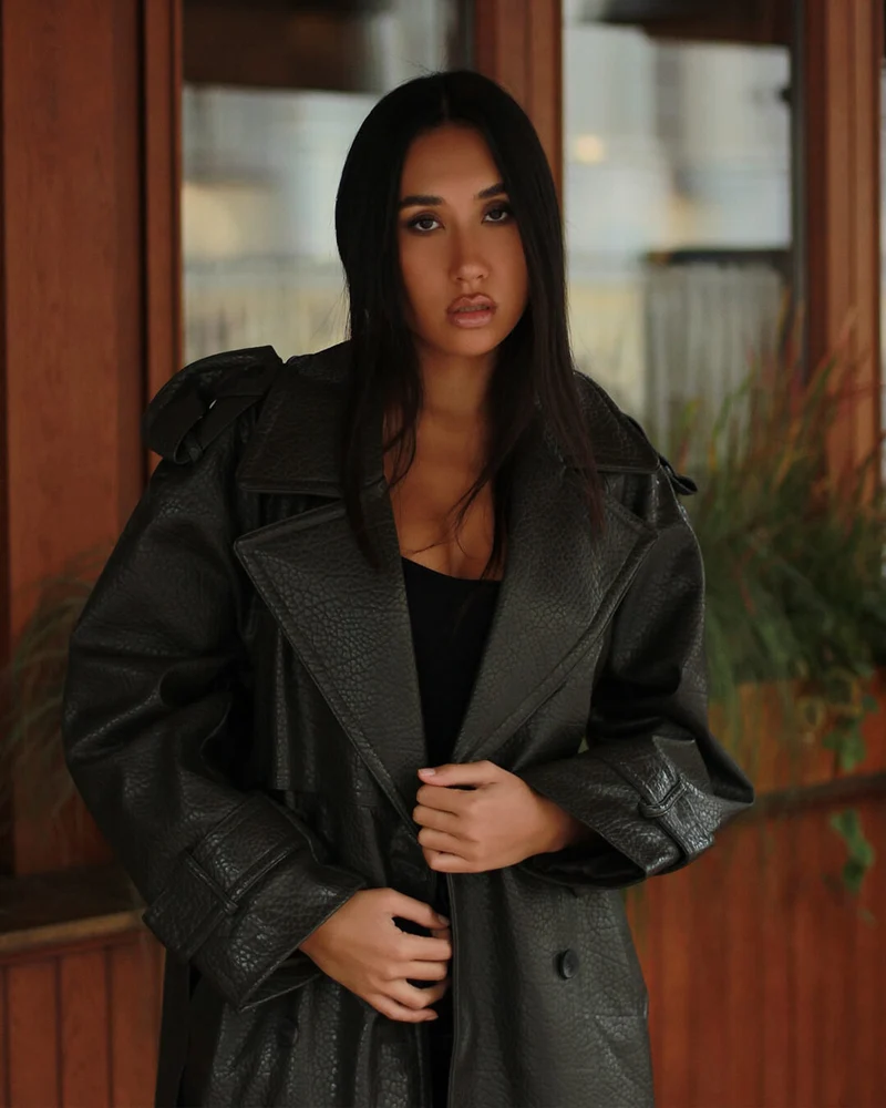 Marie | Damen Langer Winter-Trenchmantel aus Leder