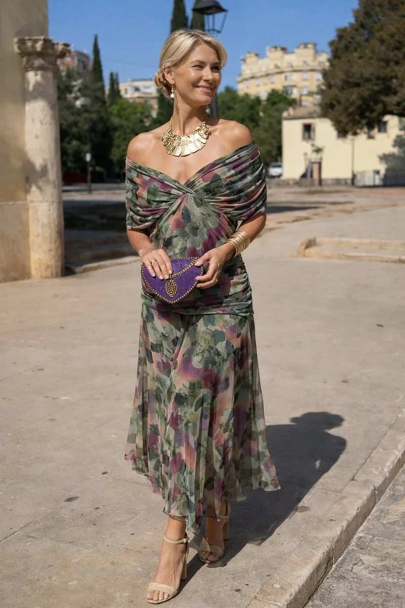 Charlotte | Damen Cocktailparty-Kleid elegantes Chiffon-Maxikleid V-Ausschnitt