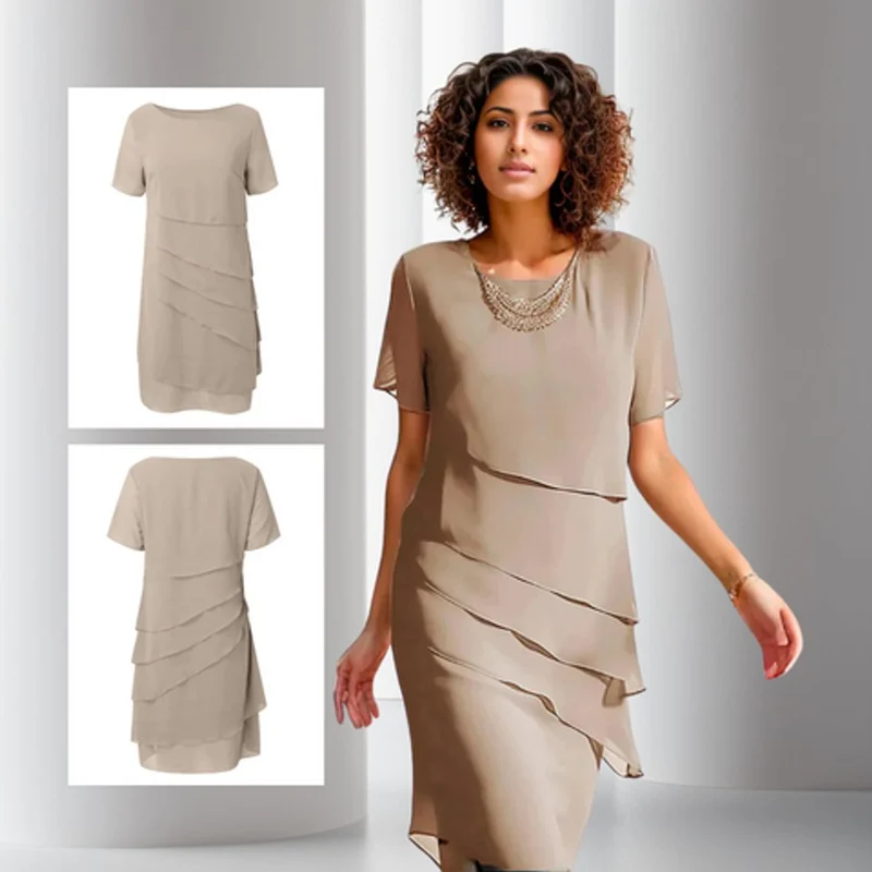 Charlotte | Damen Cocktailparty-Kleid geschichtetes Chiffon Kurzarm Abendkleid