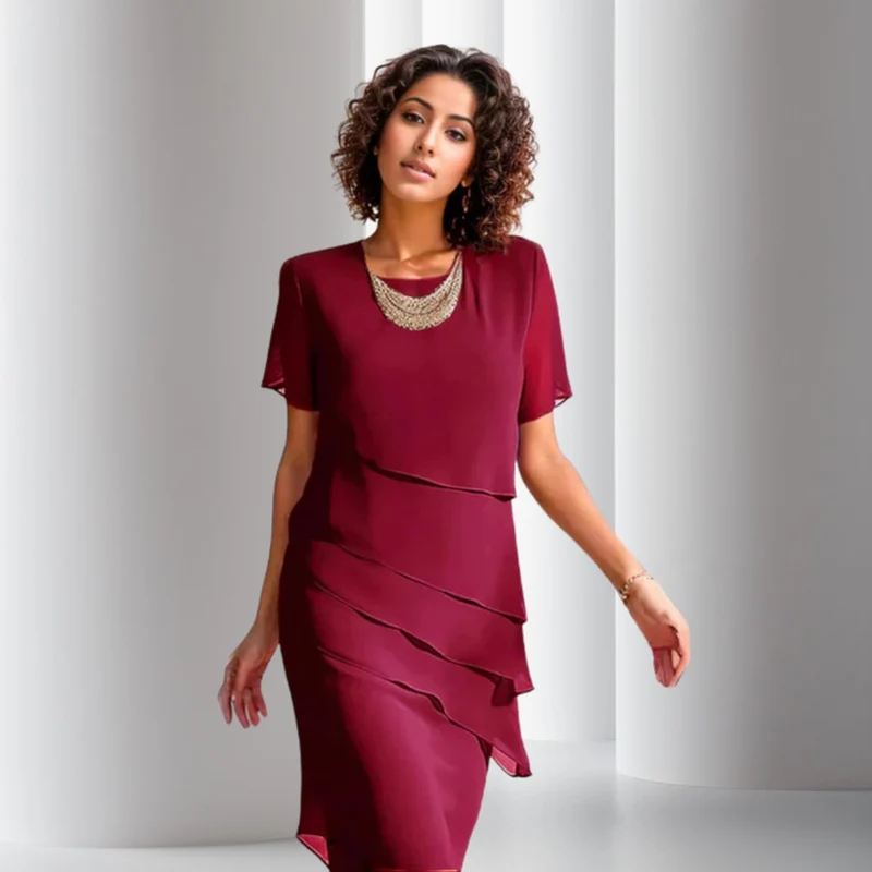 Charlotte | Damen Cocktailparty-Kleid geschichtetes Chiffon Kurzarm Abendkleid