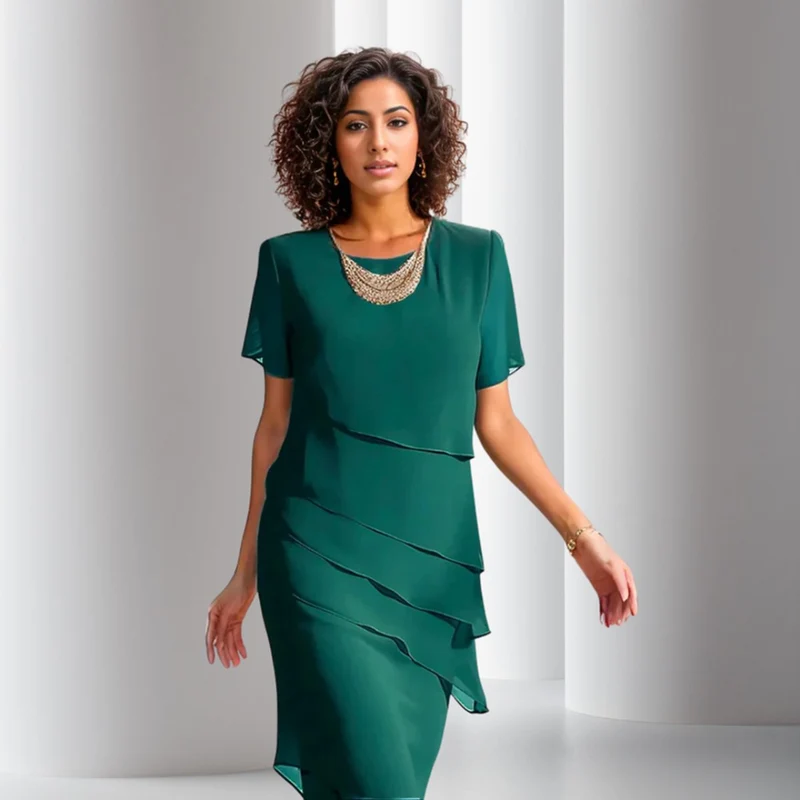 Charlotte | Damen Cocktailparty-Kleid geschichtetes Chiffon Kurzarm Abendkleid