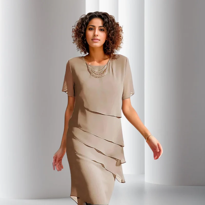 Charlotte | Damen Cocktailparty-Kleid geschichtetes Chiffon Kurzarm Abendkleid