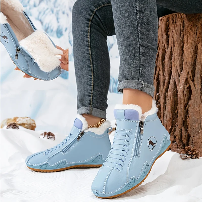 Elisabeth | Damen Gefütterte Ankle Boots Schnürstiefeletten Kunstfell Reißverschluss