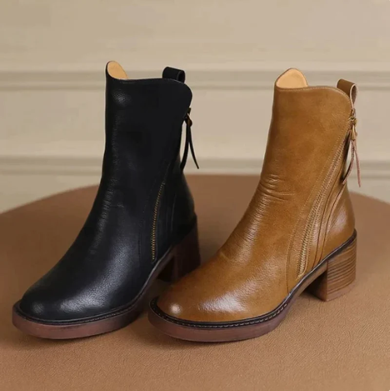 Johanna | Damen Ankle Boots aus Leder mit Blockabsatz und Reißverschluss