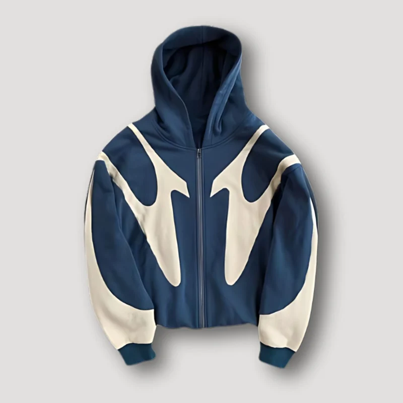 Tobias | Herren Hoodie mit Flammenmuster und Reißverschluss Streetwear Kapuzenjacke