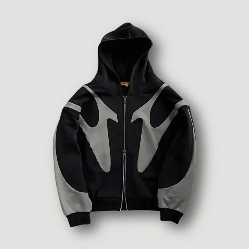 Tobias | Herren Hoodie mit Flammenmuster und Reißverschluss Streetwear Kapuzenjacke