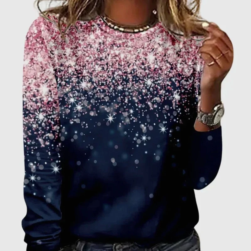 Elisabeth | Damen Weihnachtspullover mit funkelndem Sternenmuster Festlicher Langarmshirt
