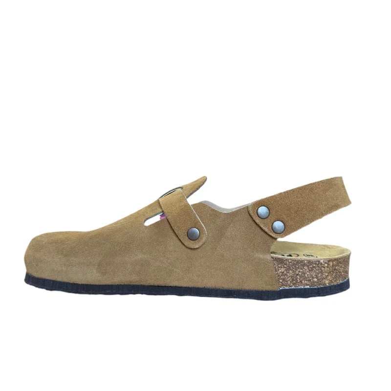 Plakton Damen-Pantolette Gibraltar aus Wildleder mit Doppelriemen - Toffee