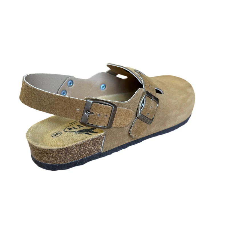 Plakton Damen-Pantolette Gibraltar aus Wildleder mit Doppelriemen - Toffee