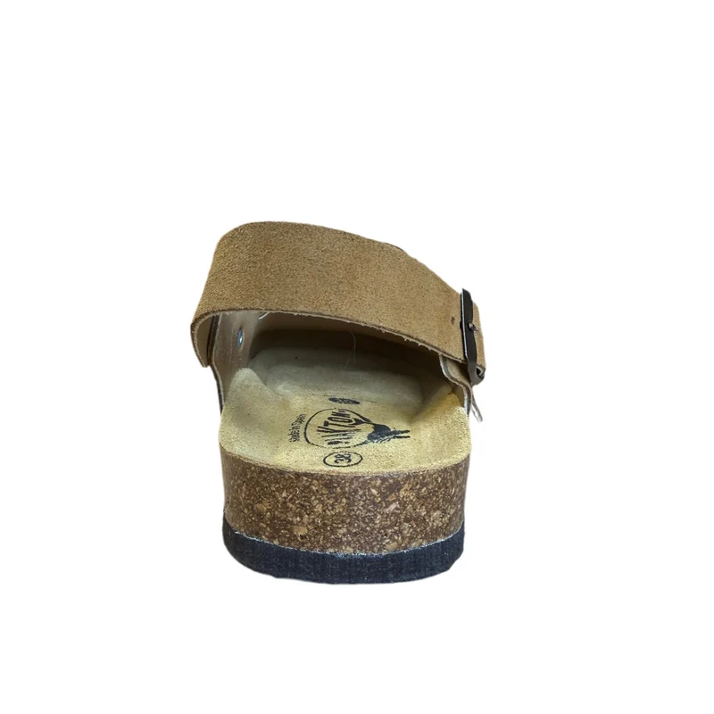 Plakton Damen-Pantolette Gibraltar aus Wildleder mit Doppelriemen - Toffee