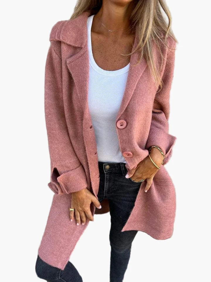 Karin | Damen Stylischer Button-Front Mantel im Relaxed Fit