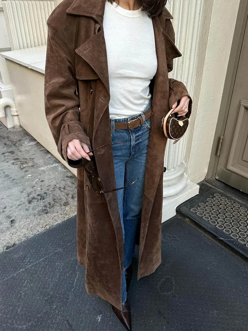 Emilia | Damen Winter Suede Doppelknopf Mantel
