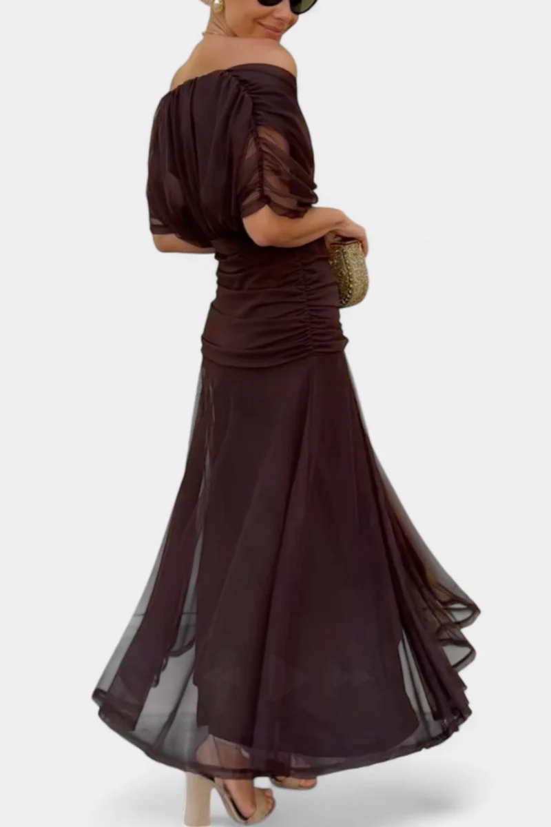 Amelie | Damen Off-Shoulder Cocktailparty-Kleid figurbetontes Chiffon Maxikleid