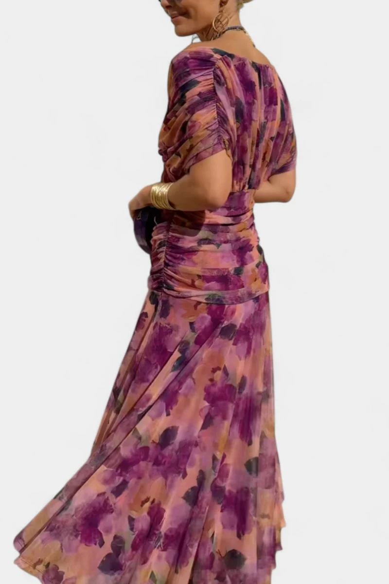 Amelie | Damen Off-Shoulder Cocktailparty-Kleid figurbetontes Chiffon Maxikleid