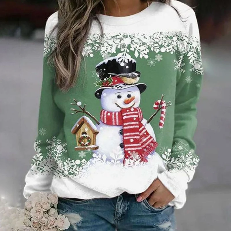 Frieda | Damen Weihnachts-Sweatshirt mit Schneemann-Motiv lockere Passform