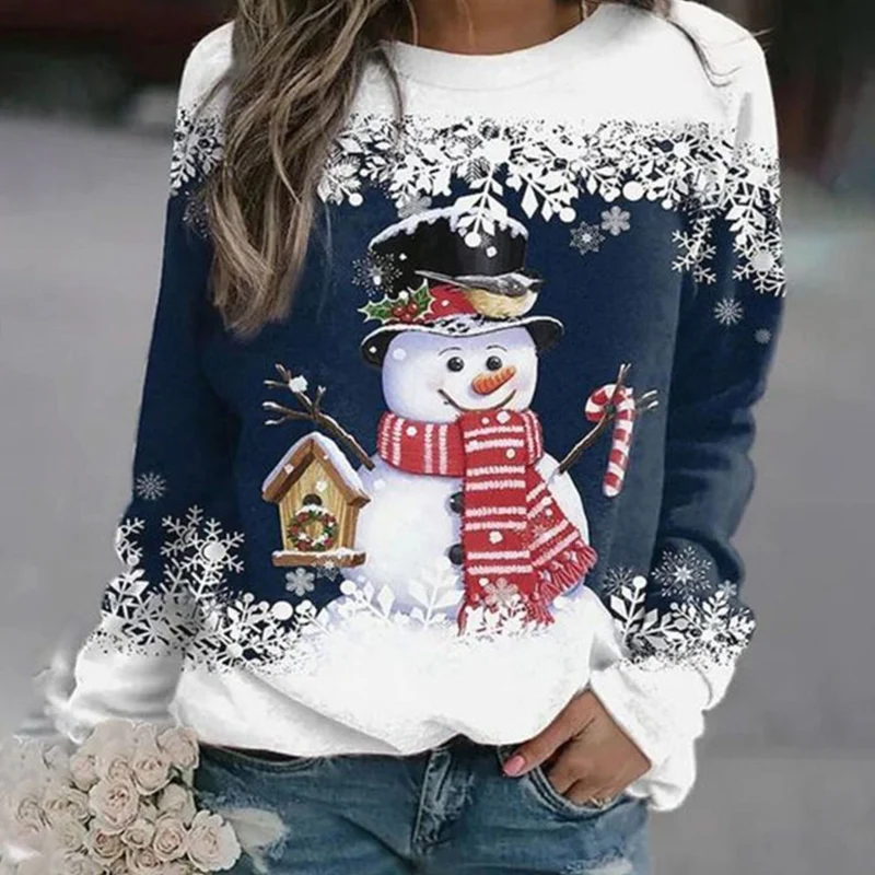 Frieda | Damen Weihnachts-Sweatshirt mit Schneemann-Motiv lockere Passform