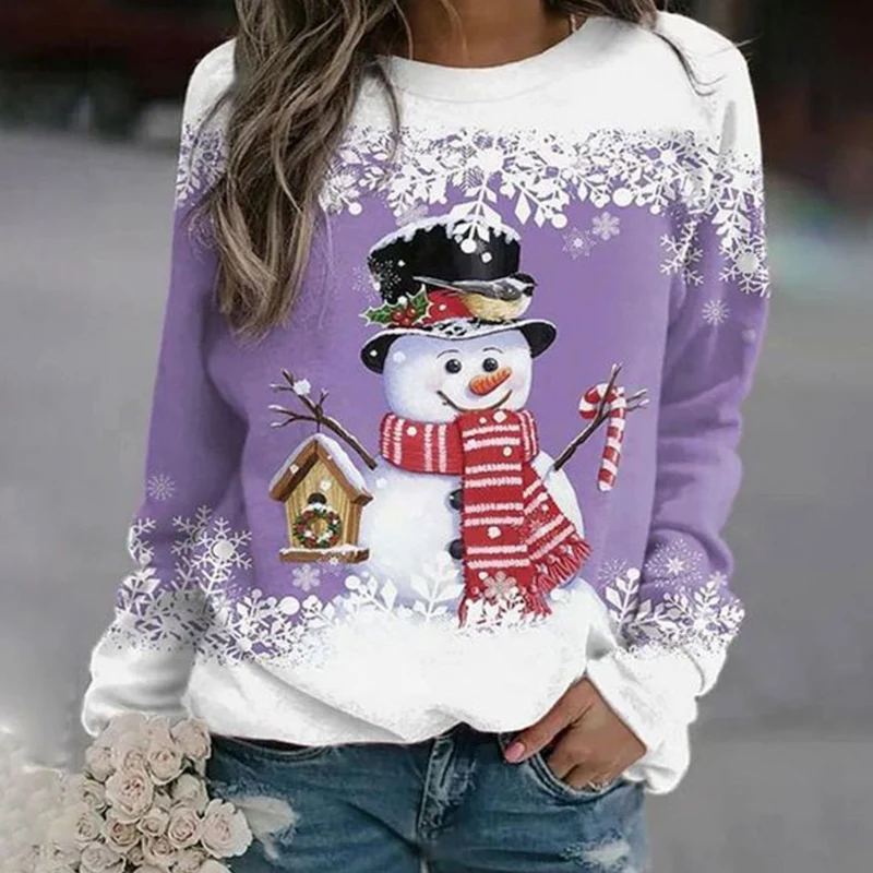 Frieda | Damen Weihnachts-Sweatshirt mit Schneemann-Motiv lockere Passform