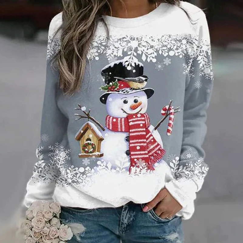 Frieda | Damen Weihnachts-Sweatshirt mit Schneemann-Motiv lockere Passform