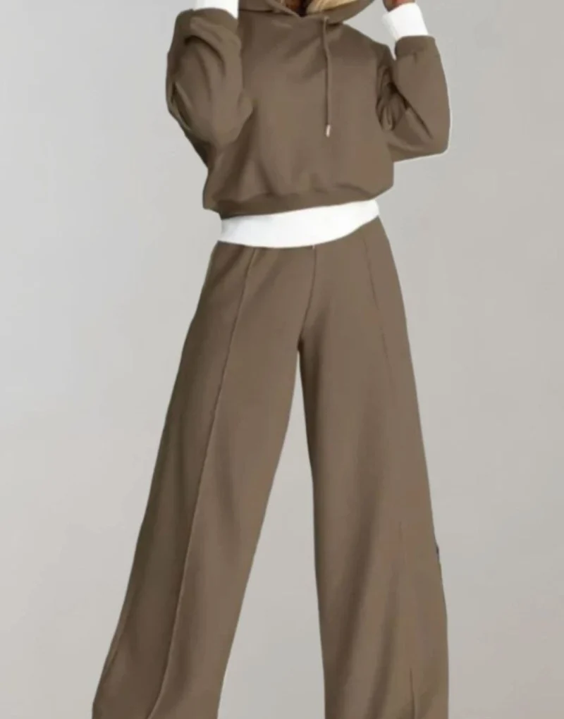 Emilia | Damen Freizeit Hoodie Jogginganzug Set Crop Kapuzenpullover Weite Hose