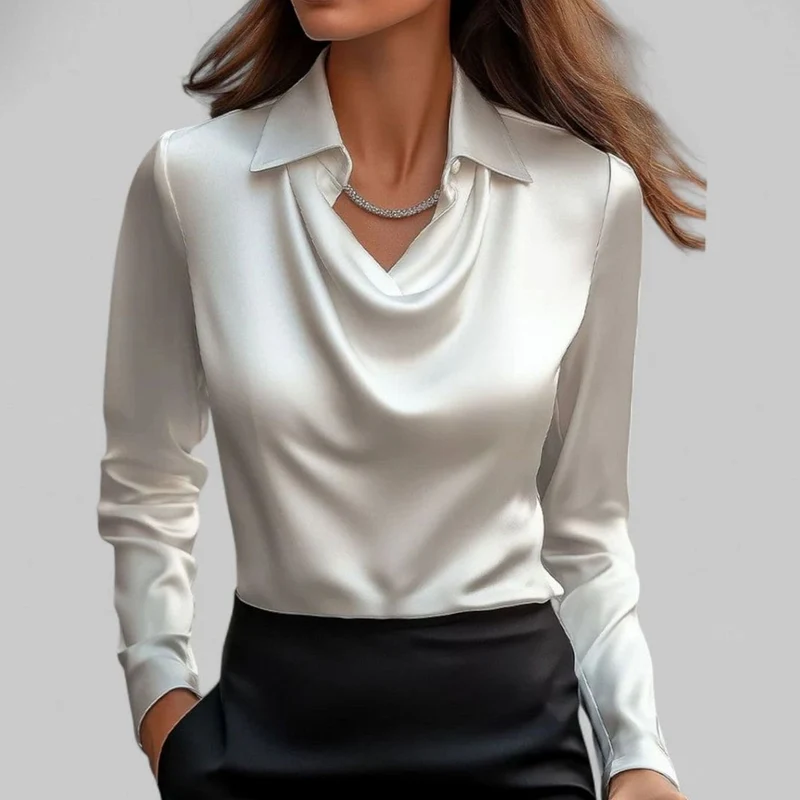Lena | Elegante Satin-Wasserfallbluse für Damen Langarm V-Ausschnitt