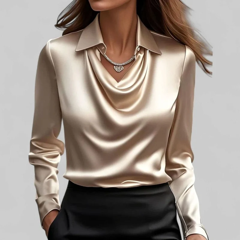 Lena | Elegante Satin-Wasserfallbluse für Damen Langarm V-Ausschnitt