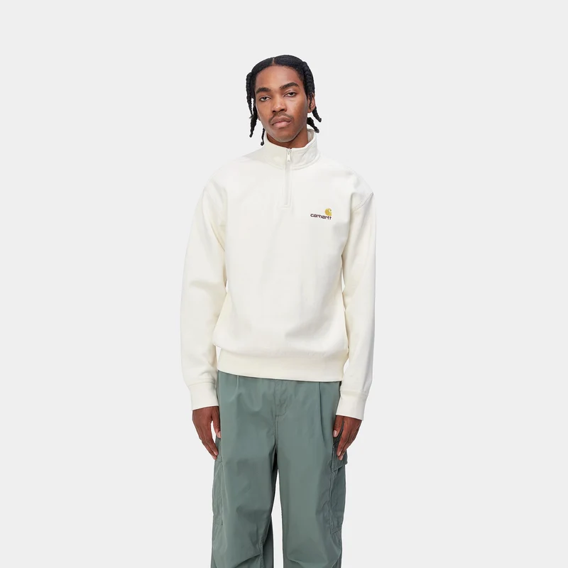 Carhartt WIP Herren Halb-Zip-Reißverschluss American Script Sweatshirt - Wachs