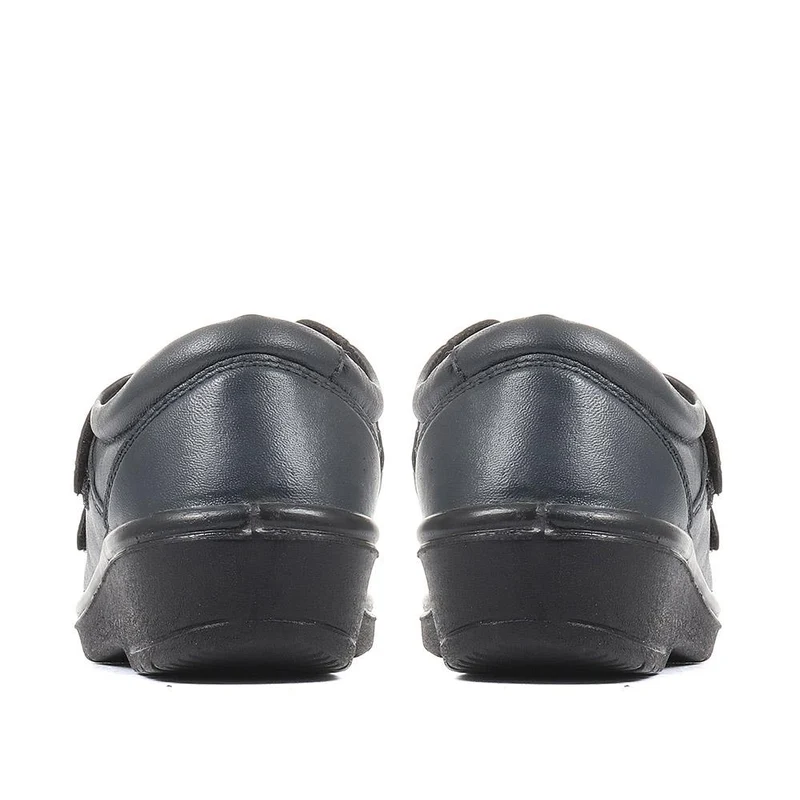 Wide Fit Leather Touch Fasten Shoes - HSRAJA2006 / 302 739 - Navy