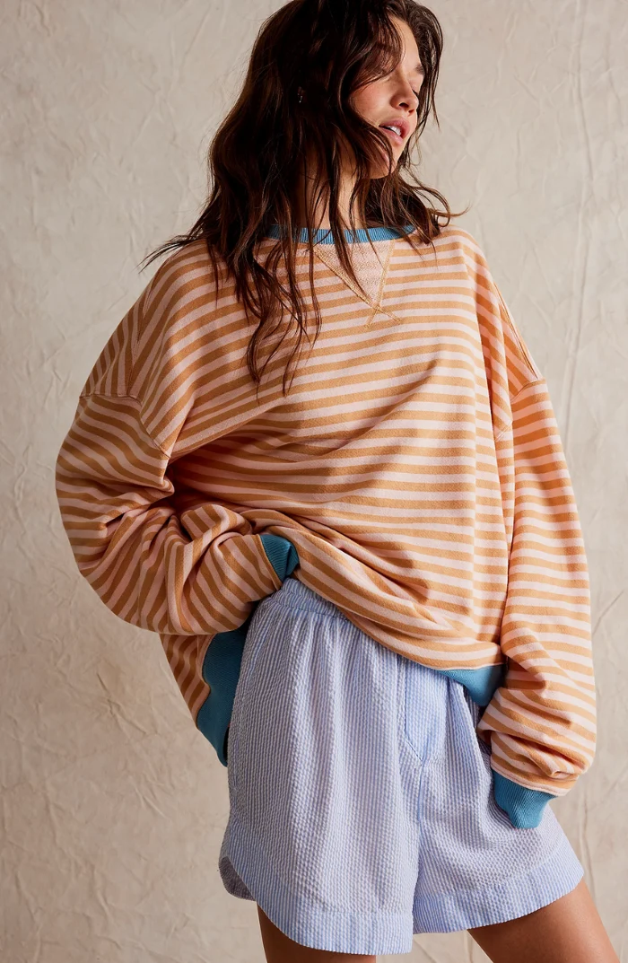 Anja | Damen Gestreifter Rundhals-Pullover für den Frühling